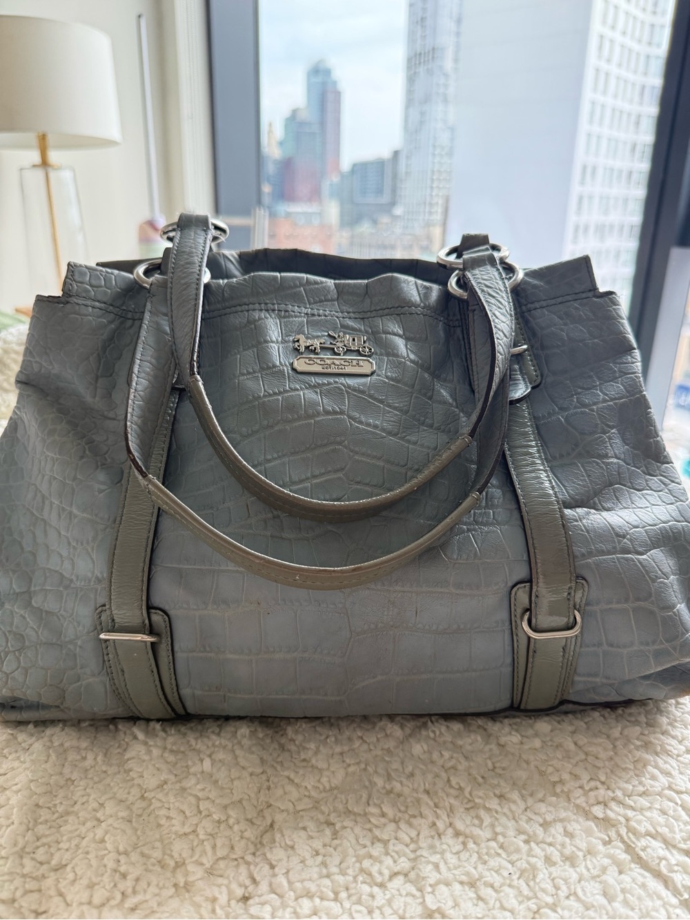 Coach Rare Mia Pale Blue Croc Embossed Medium Carryall